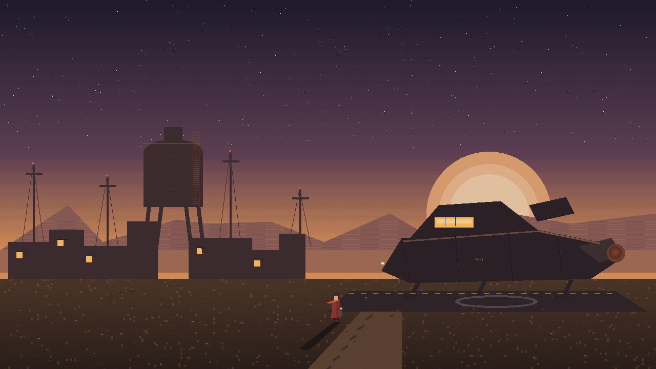 The Patient Mule on Kettle's flat at dusk, from the title screen
